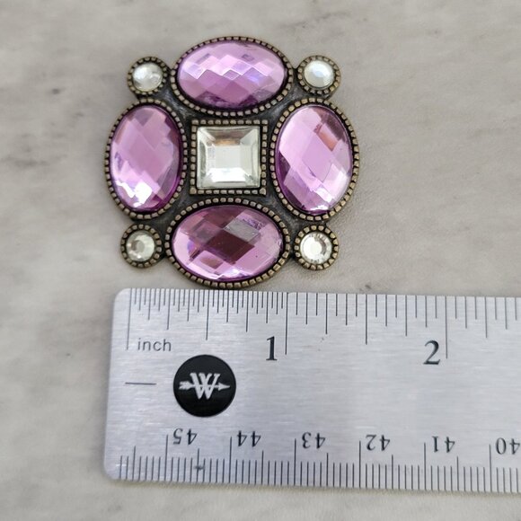 Vintage Statement Brooch Pin Faceted Glass Rhinestone Brass Metal Art Deco 1930s - Picture 14 of 14